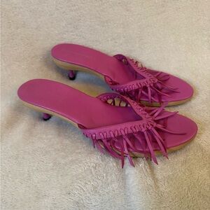 Fornarina Pink Fringe Mule Heels Size EU 37 US 7 Y2K Boho Sandals